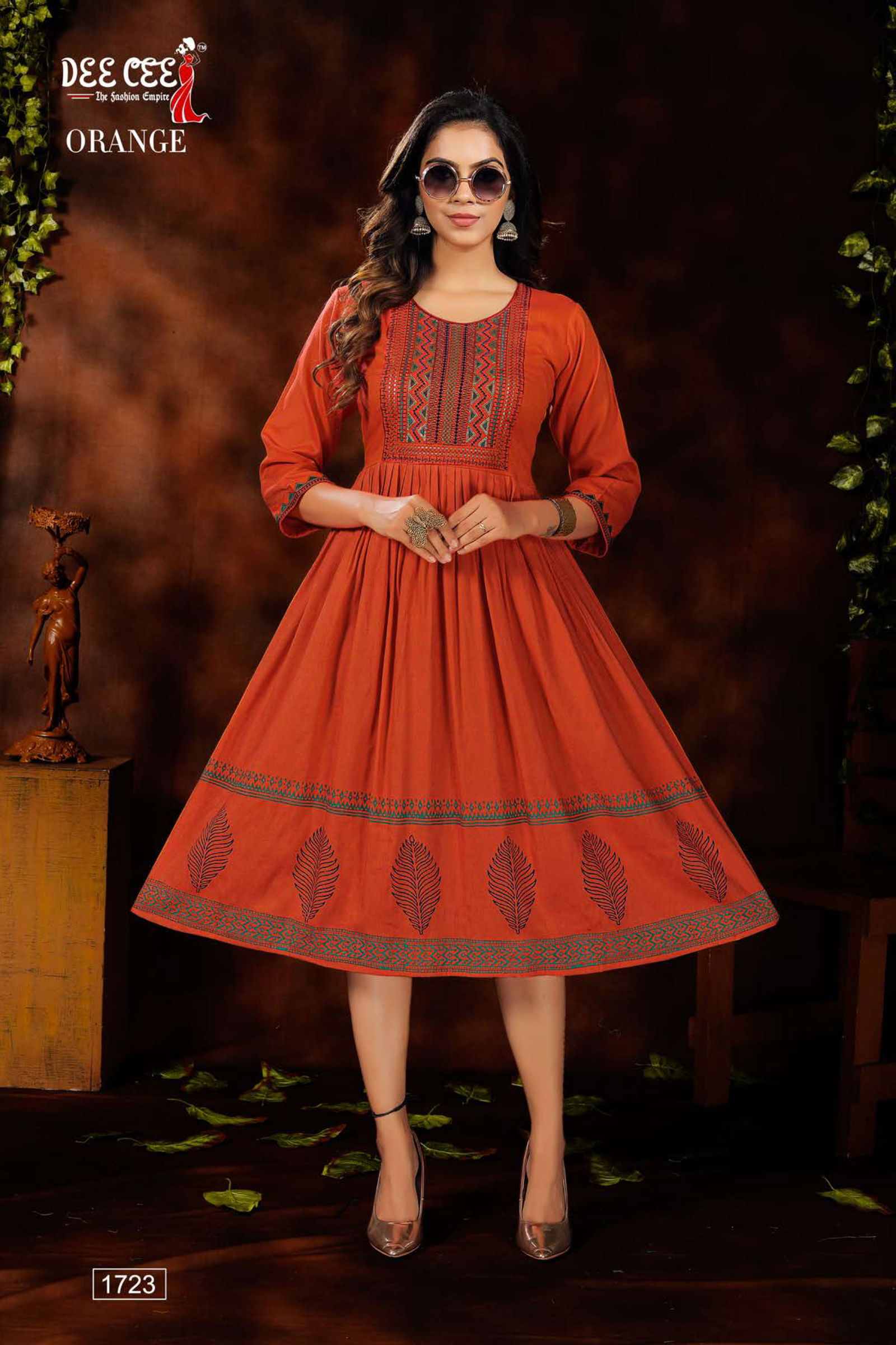 Dee Cee Orange Rayon Fancy Wear Designer Latest Kurtis Collection